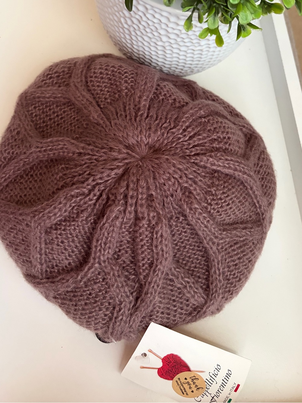 Women's Knit Beret in Mauve - Soft Cable Design